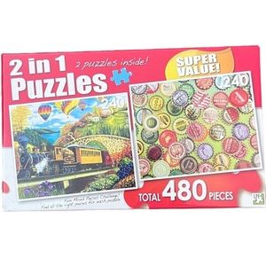 2 In 1 Puzzles County Express & Vintage Bottle Caps 480 Pieces Jigsaw Puzzle